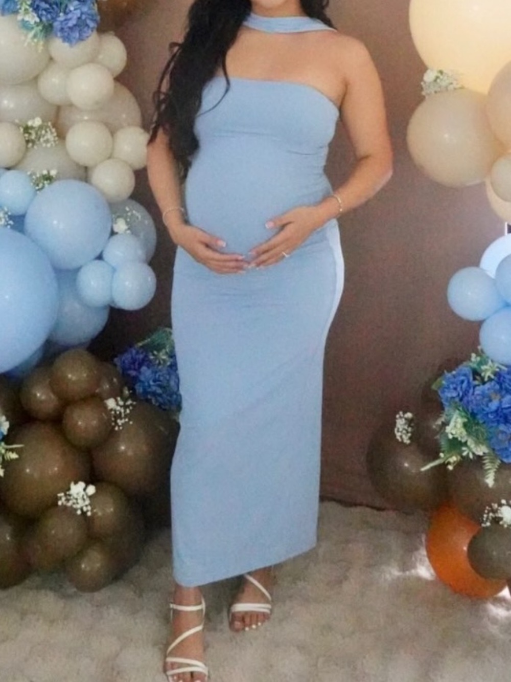 Aritzia Light Blue One-Shoulder Maternity Dress
